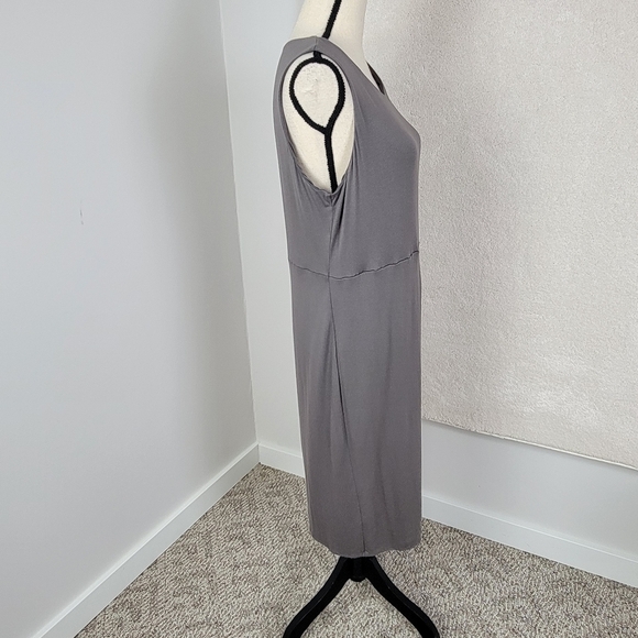 Garnet Hill Brownish/Gray Soft Jersey Knit Faux Wrap Sleeveless Dress Sz 12 - Picture 4 of 11